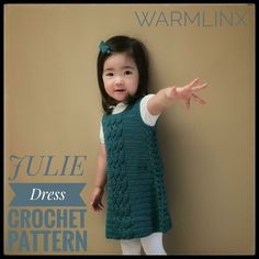 Julie Dress Crochet Baby Dress Free Pattern, New Grandbaby, Crochet Cable Stitch, Dress Crochet Pattern, Crochet For Children, Baby Flower Headbands, Crochet Pillow Pattern, Owl Pattern, Crochet Cable