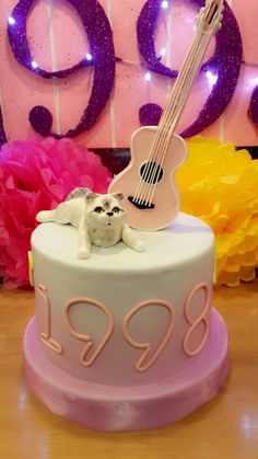 a birthday cake with a guitar on top