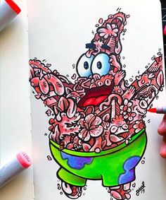 a drawing of a cartoon character holding a bowl of cereal in it's hands