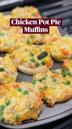 chicken pot pie muffins with green beans and carrots on a baking sheet