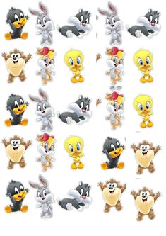 several cartoon animals with different expressions on their faces and body, all in various poses