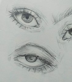 three different types of eyes drawn in pencil