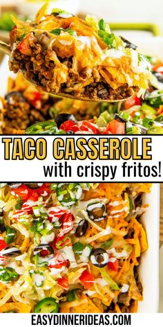 taco casserole with crispy fritos on top