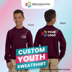 Gildan Sweatshirts, Rgb Color, Custom Sweatshirts, Kids Sweater, School Spirit, Custom Logo Design, Custom Logo, Front Design, Fashion Pictures