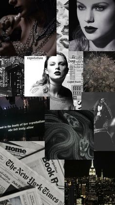 black and white collage with images of women in new york city at night time