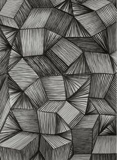 black and white drawing of many cubes in the shape of an abstract pattern on paper