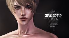 an animated image of a woman's face with the words realists skin on it