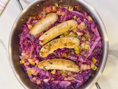 the food is prepared and ready to be eaten in the pot on the stove top