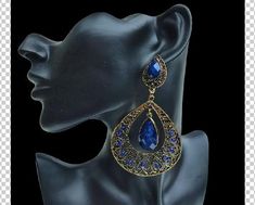 Blue Fashion Dangle Woman Ladies Gypsy Style Earrings Jewelry Boucle D'oreille Cool Belt Buckles, Buckles Fashion, Jewelry Blue, Fashion Belts, Jewelry Brand, Blue Rhinestones, Style Earrings, Blue Beads, Chandelier Earrings