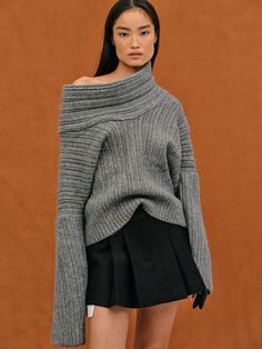 Becca Oversized High Roll Knit Pullover, Storm Grey Storm Grey, Suiting Fabric, Skirt Mini, Oversized Pullover, Collar Sweater, Sale Sale, Wide Belt, Knit Pullover, Pleated Mini Skirt