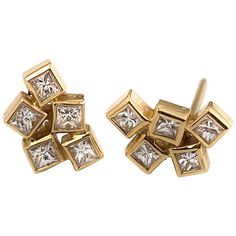 18k Gold Diamond Stud Earrings Small Cluster Earrings for Women Minimalist Diamond Stud Geometric Earrings Gift for Her Romantic and unique geometric diamonds stud earrings. Designed as a cluster of 5 squares, set with beautiful white diamond. Great for an everyday look and ultimate pick for bridal earrings - unique and feminine. It is comfortable to wear. - DETAILS - Metal: 18k yellow solid gold Diamonds parameters: Clarity VS; Excellent Cut. 10 Diamonds Total Carat Weight: 0.5 TCW (0.05 ct eac Contemporary Diamond Earrings, Diamond Earing Designs Unique, Gold Diamond Stud Earrings, Claw Earrings, Gold Diamond Earrings Studs, Gold Diamond Studs, Geometric Studs, Nickel Free Earrings, Vs Diamond