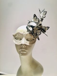 Butterfly Mask Black and White Masquerade Party - Etsy Fantasy Headpieces For Mardi Gras Masquerade, Elegant Headpieces For Carnival Masquerade, Elegant Headpieces For Masquerade Carnival, Elegant Fitted Carnival Headpiece, Elegant Masks For Carnival And Halloween, Carnival Evening Masquerade Eye Mask, Fitted Masquerade Mask For Halloween, Fitted Masquerade Mask For Halloween Evening, Masquerade Carnival Headpiece