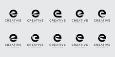 six different logos designed to look like the letter e