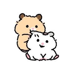 a drawing of a teddy bear hugging a small white bunny on the back of it's head