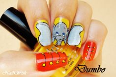 Nail Wish: Disney Challenge Day 4: Dumbo Dumbo Nails, Crazy Nail Art, Nail Stuff, Crazy Nails, Disney Nails, Trendy Nail Art