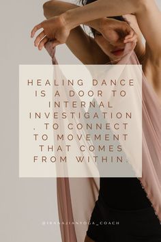 a woman in a black top and pink scarf with the words, healing dance is ador to international investment