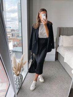 Fall Look With Skirts, Business Casual Outfits Midi Skirt, Aritzia Midi Skirt, Business Casual Slip Skirt, Work Wear Skirt, Black Midi Satin Skirt, Styling A Black Satin Midi Skirt, Work Outfit Midi Skirt, Midi Black Skirt Outfit Casual