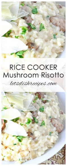 rice cooker mushroom risotto with parsley on top