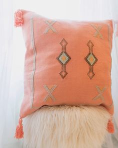 SALMA WOVEN PILLOW COVER-PILLOWS-BRAIDED CROWN Coastal Pillow Covers, Coral Pillow, Coastal Pillow, Coral Pillows, Belly Basket, Coastal Pillows, Coastal Colors, Cactus Silk, Light Coral