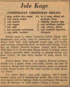 an old newspaper article with information about norwegian christmas bread