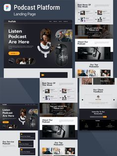 an image of a website page with different layouts and colors, including black and white