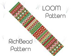 a red and green bead pattern with the words loom pattern written below it