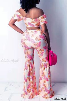 Olivia Mark - Red Floral Off-the-Shoulder Two-Piece Short Sleeve Set for Women Printed Pants Style, Shopping Wishlist, Vintage Boho Dress, Purple And Gold Dress, Pink Swimwear, Diva Boutique, Cozy Dress, Floral Print Pants, Casual Sportswear