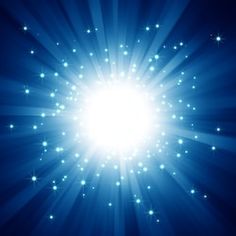 a bright blue star burst background with stars in the middle and light shining through it