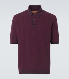 Zigzag wool-blend polo shirt in burgundy - Missoni | Mytheresa Polo Shirt Style, Burgundy Shirt, Made In Ukraine, Color Name, Polo Shirt White, Cotton Polo Shirt, Cotton Polo, Polo Collar, Straight Pants