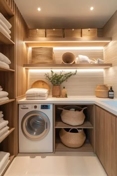 Utility Room Ideas Modern, Utility And Laundry Room Ideas, Storage Home Ideas, Utility Room Office, Laundry Room In The Kitchen, Light Oak Laundry Room, Japandi Laundry Room Ideas, Small Utility Room Ideas With Toilet, Utilities Room Ideas