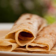 some tortillas on a white plate with a green plant in the back ground