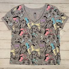 Rare Colorful Disney Princess Tshirt, Size Small. Grey Background With All Of You Favorite Princesses With Folded Sleeves. Nwt! Multicolor Graphic Print Top For Disney Fan Events, Disney Multicolor Character Print Shirt, Cute Character Print Tops For Disney Trips, Multicolor Disney Character Print Shirt, Multicolor Cartoon Print Tops For Disney Fan Events, Cute Tops With Character Print For Disney Trips, Casual Tops For Disney Trips, Disney Character Print Tops For Disney Trips, Disney Character Print Tops