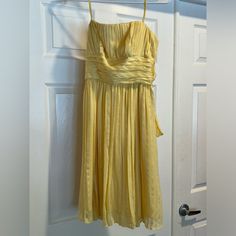 Beautiful Pale Yellow Strapless Cocktail Dress By Bcbg Maxazria Size 2 New With Tag Originally $360 Spring Silk Strapless Midi Dress, Spring Silk Strapless Dress With Pleated Bodice, Lined Summer Dress For Dinner, Summer Lined Dress For Dinner, Summer Dinner Dress, Lined, Summer Dinner Dresses, Lined, Silk Strapless Midi Dress For Summer, Spring Strapless Midi Dress For Dinner, Summer Strapless Midi Dress For Dinner