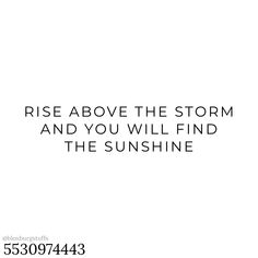 the words rise above the storm and you will find the sunshine