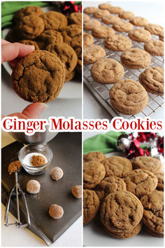 ginger molassses cookies on a cooling rack and in the process of being baked