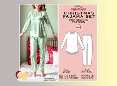 Christmas Pajama Sewing Pattern, Woman Pyjamas Set PDF Sewing Pattern, Christmas Pajama Girl Crew Sewing Pattern, Sleepwear Sewing Pattern -This product is pajama set PDF pattern.  When you purchase this pattern, you will receive a digital (pdf) sewing pattern and instructions. Once your payment processes, you will automatically receive a download links of pattern files. If you have any problem accessing the files, please don't hesitate to contact me.  IT IS A DIGITAL PRODUCT. -THIS IS A DIGITAL Woman Pyjamas, Free Pajama Sewing Pattern, Womens Pajama Sewing Pattern, Sleepwear Sewing Pattern, Free Pyjama Sewing Patterns, Women’s Pajama Pattern, Pajama Sewing Pattern, Kids Pyjamas Sewing Pattern, Pyjamas Set