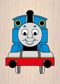 a thomas the tank engine cartoon on a wooden background