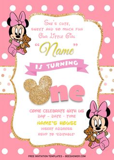 the minnie mouse birthday party is in pink and gold