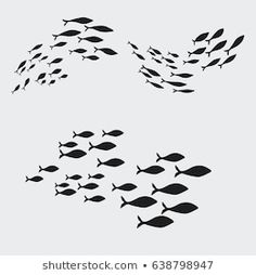 a flock of fish swimming across a white surface next to each other in the ocean