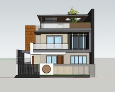 an architectural drawing of a two story house with balconies on the second floor