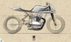 a drawing of a motorcycle on a beige background