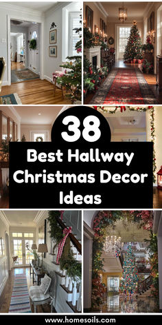 the best hallway christmas decor ideas to decorate for your home this holiday season, including wreaths and garlands