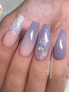 White Coffin Nails, Lavender Nails, Coffin Nails Long, Summer Acrylic Nails, Nail Designs Glitter