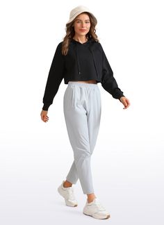 The cotton fabric is soft, slightly thick, and premium durable, with excellent performance of wicking sweat quickly. Loose fit cropped top provide optimal comfort and no restriction to wear. You can pair it with kinds of pants/shorts /skirts. Feature & Fitting: 
 Design for casual or workout wearing 
 Drawstring hooded 
 Crop top length 
 Fabric: 
 Matte look, brushed and soft 
 Enough stretch and premium durability 
 Quick-dry and breathable 
 58%Cotton, 42%Polyester 
 SKU : RZ35 .Easy reac Hooded Crop Top, Shorts Skirts, White Hoodie, Cropped Top, Cropped Hoodie, Short Pants, Quick Dry, Porter, Loose Fitting