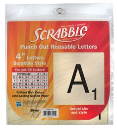 a pack of scrabble punch out reusable letters, 4 / pk