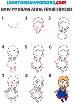 How to Draw Anna from Frozen - Easy Drawing Tutorial For Kids Draw Frozen Characters, Anna Hairstyle, Anna Frozen Drawing, Simple Cartoon Characters, Disney Drawing Tutorial, Frozen Drawings, Anna From Frozen, Easy Disney Drawings, Anna Disney