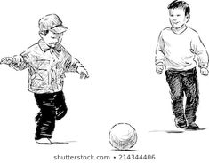 two young boys playing with a ball royalty illustration