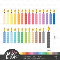 candles with different colors and sizes are shown in this graphic art printable file, which includes