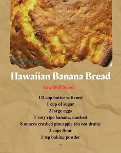 the recipe for hawaiian banana bread