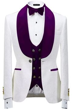 a purple and white tuxedo jacket on a mannequin